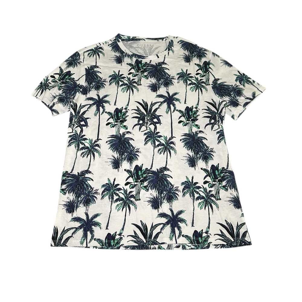 Guess Palm Tree Print Short Sleeve Tee - Green and Blue